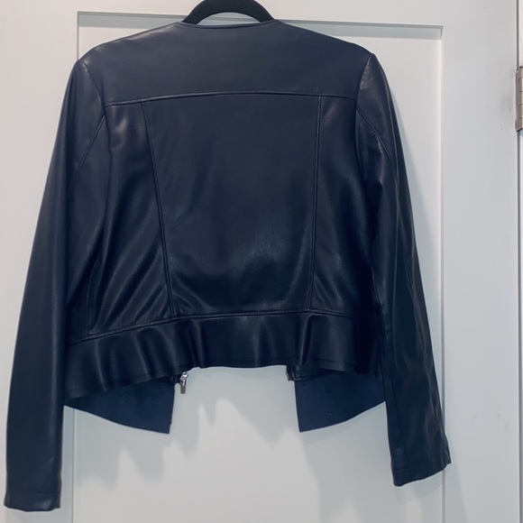 Navy Blue pleather jacket with Frill - Picture 3 of 5